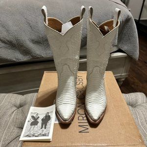 Miron Crosby Cream Snake Python Cowboy Boots Size 8